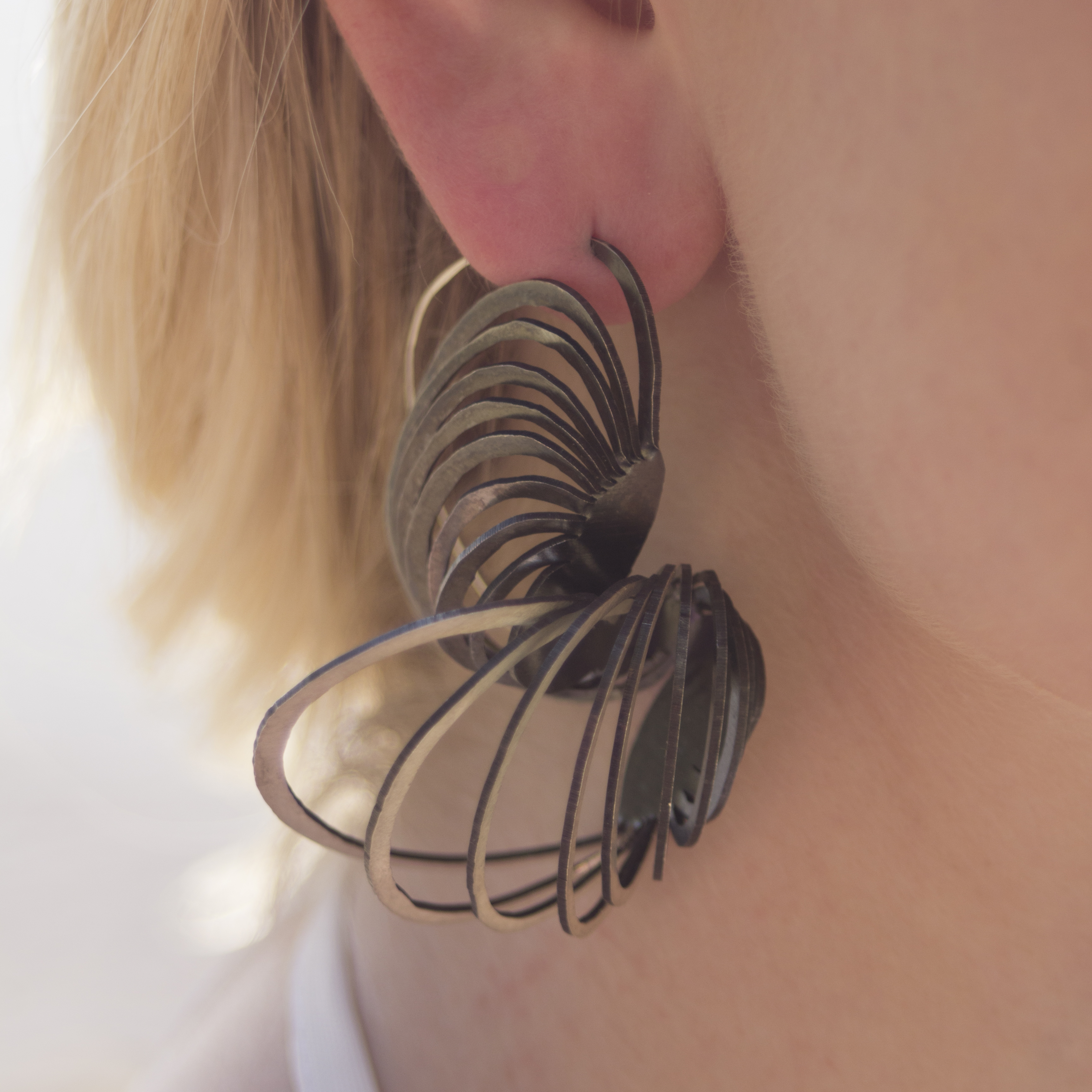 Large Double Clam Shell Earrings Sterling Silver black oxidized – Fair ...
